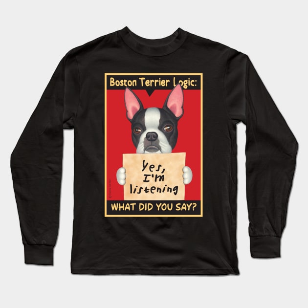 Boston Terrier Logic Long Sleeve T-Shirt by Danny Gordon Art